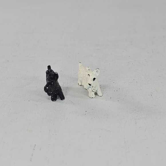 Miniature Scottie Dog Figurines Set Black & White Metal Tiny Scottish Terrier - Picture 3 of 8